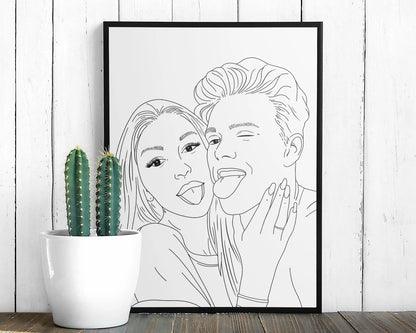 איור קו (Line Art) ממוסגר מתמונה בעיצוב אישי