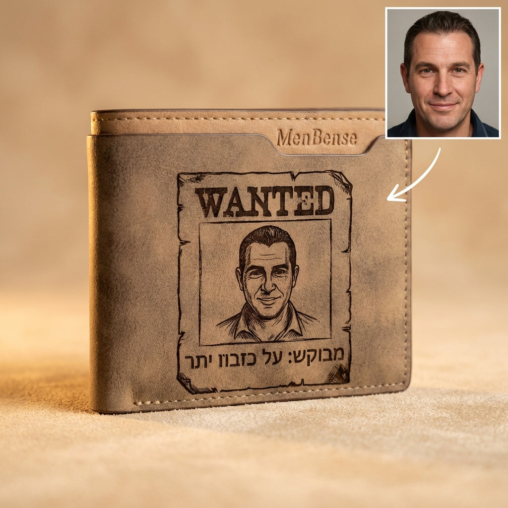 ארנק עור לגברים בהתאמה אישית עם תמונה חרוטה ומשפט