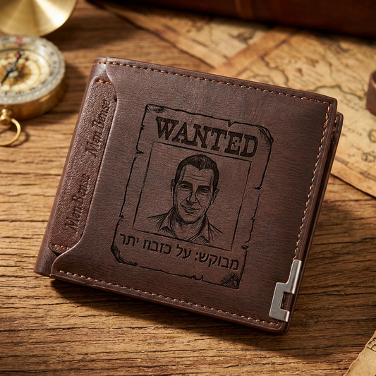 ארנק עור לגברים בהתאמה אישית עם תמונה חרוטה ומשפט