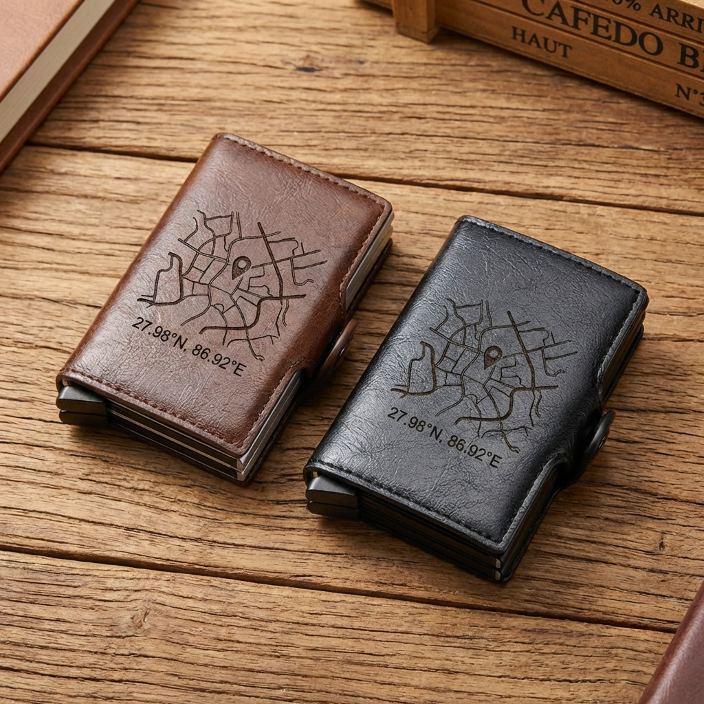 הגנת rfid ארנק אישי לגברים עם תמונה חרוטה ומשפט,מיקום, מכיל עד 12 כרטיסים