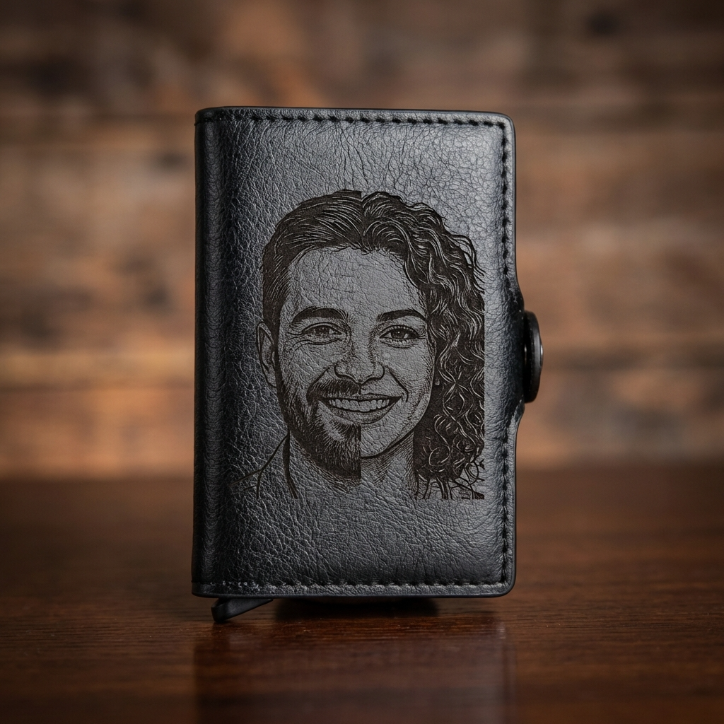 הגנת rfid ארנק אישי לגברים עם תמונה חרוטה ומשפט,מיקום, מכיל עד 12 כרטיסים