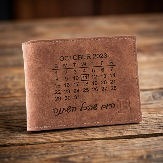 ארנק עור לגברים בהתאמה אישית עם חרוטה של תמונה ומשפט,מיקום שלכם