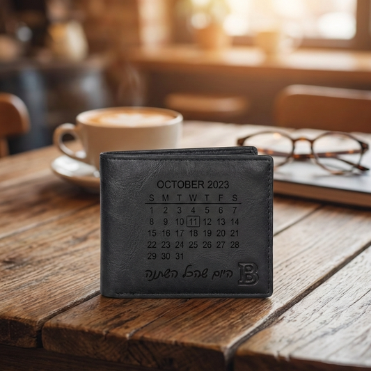 ארנק עור לגברים בהתאמה אישית עם חרוטה של תמונה ומשפט,מיקום שלכם