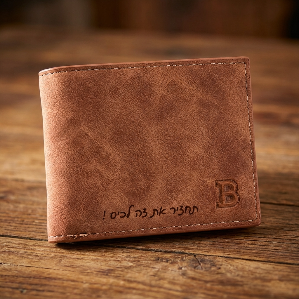 ארנק עור לגברים בהתאמה אישית עם תמונה חרוטה ומשפט
