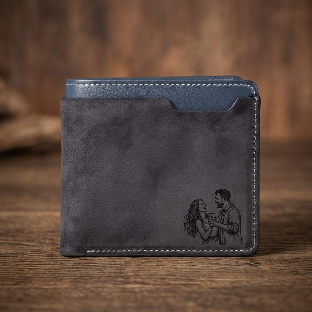 ארנק עור לגברים בהתאמה אישית עם תמונה חרוטה ומשפט