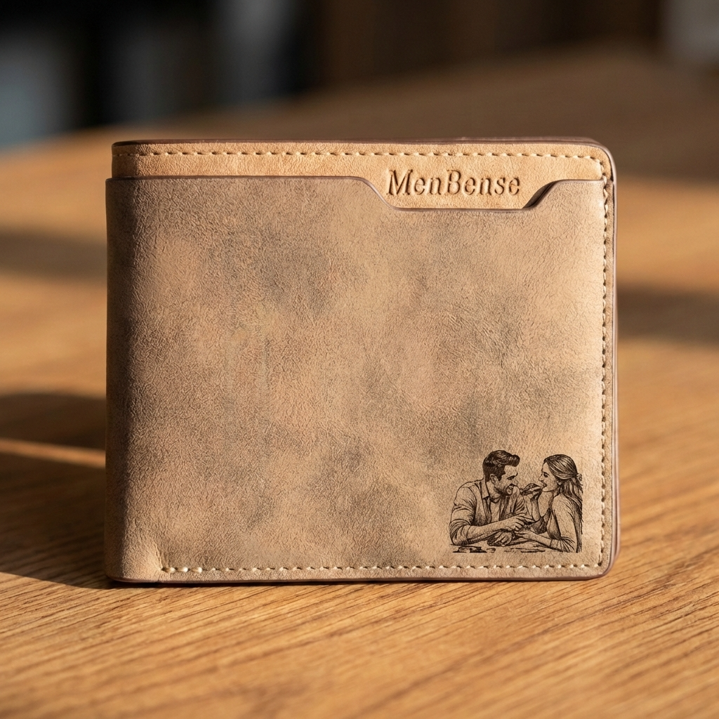 ארנק עור לגברים בהתאמה אישית עם תמונה חרוטה ומשפט