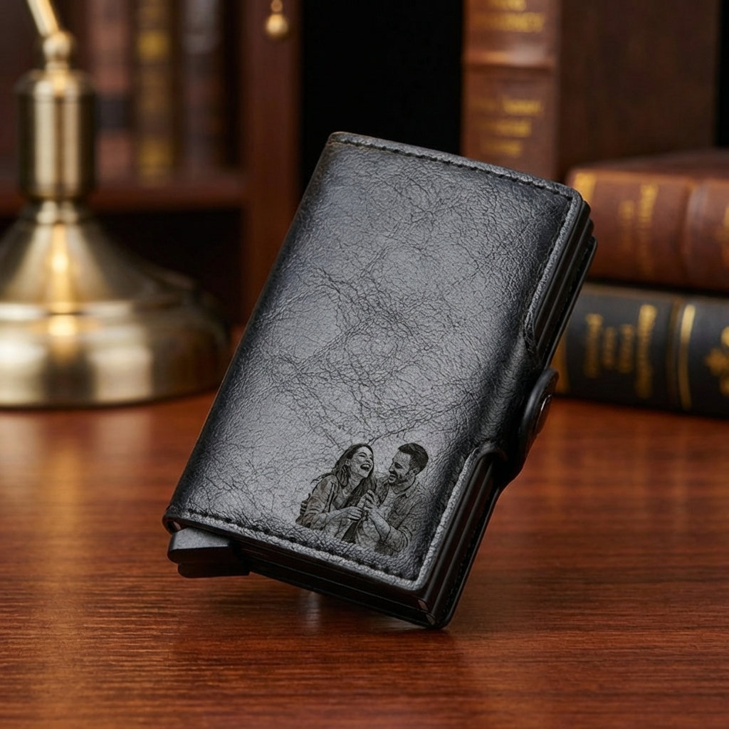 הגנת rfid ארנק אישי לגברים עם תמונה חרוטה ומשפט,מיקום, מכיל עד 12 כרטיסים