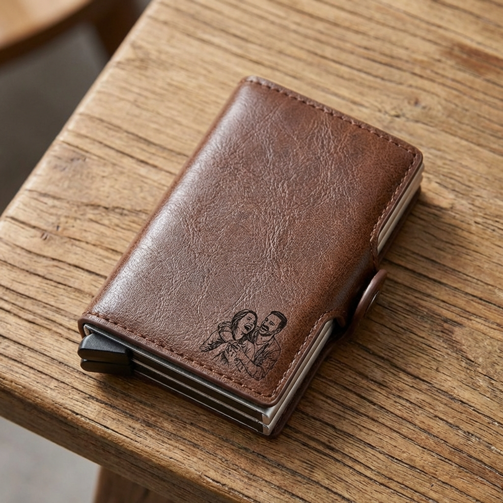 הגנת rfid ארנק אישי לגברים עם תמונה חרוטה ומשפט,מיקום, מכיל עד 12 כרטיסים