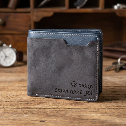 ארנק עור לגברים בהתאמה אישית עם תמונה חרוטה ומשפט