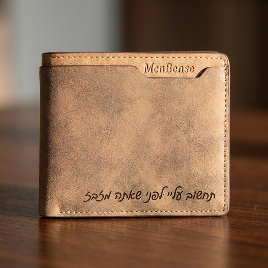 ארנק עור לגברים בהתאמה אישית עם תמונה חרוטה ומשפט