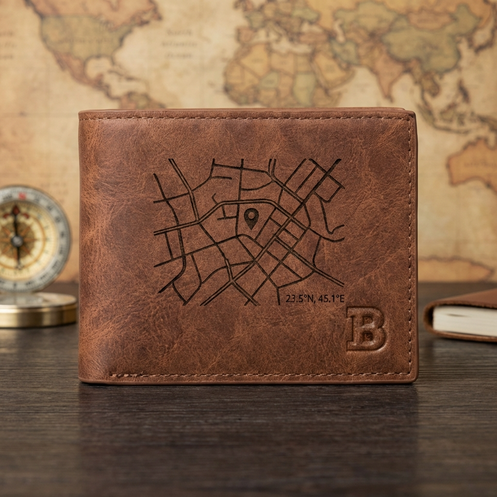 ארנק עור לגברים בהתאמה אישית עם תמונה חרוטה ומשפט