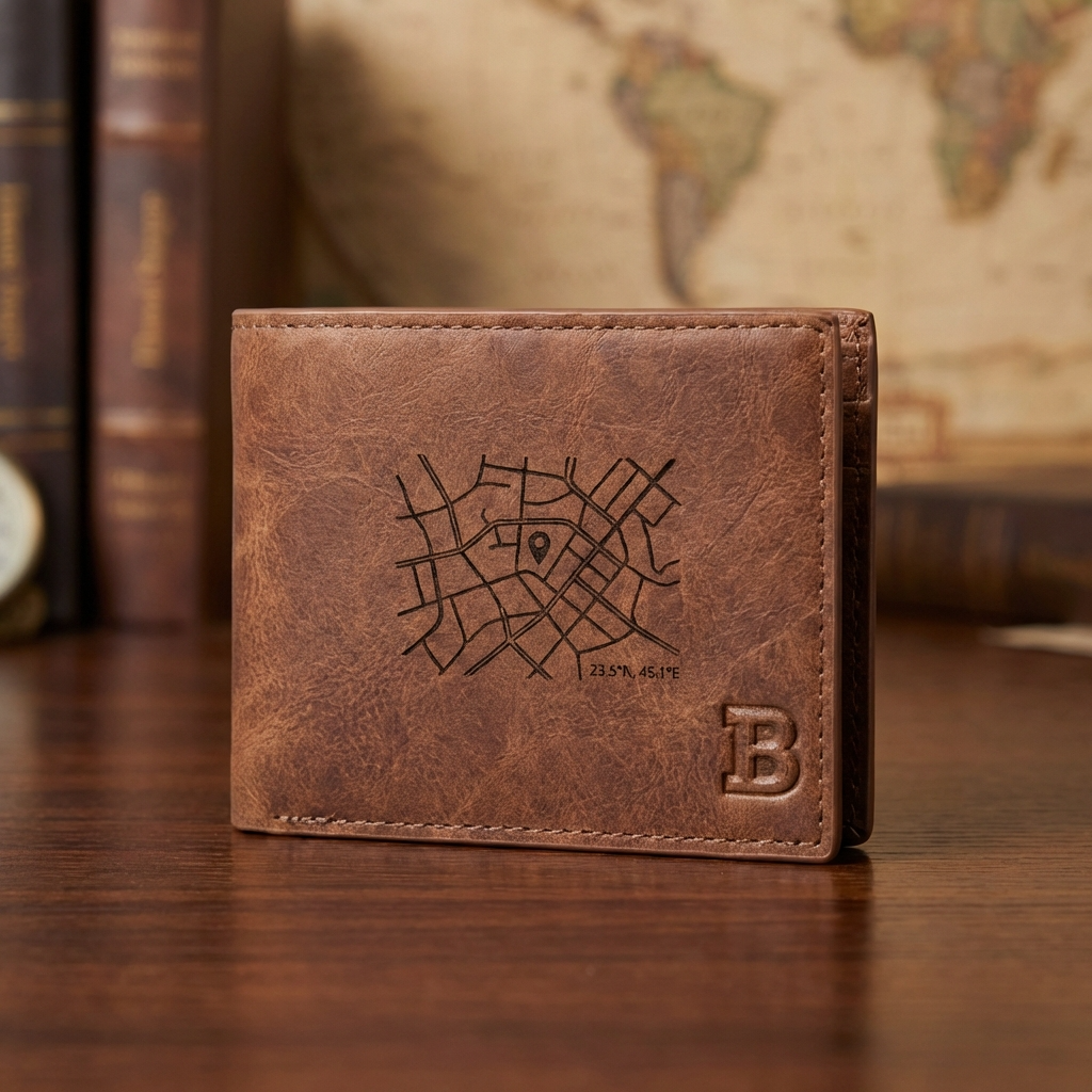 ארנק עור לגברים בהתאמה אישית עם תמונה חרוטה ומשפט