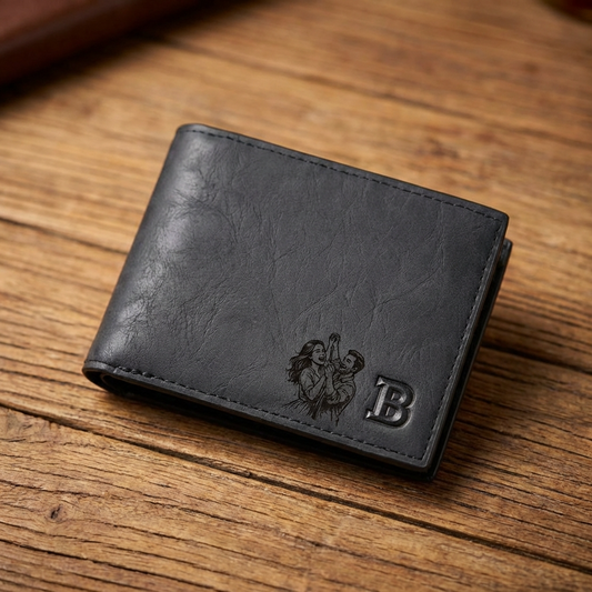 ארנק עור לגברים בהתאמה אישית עם חרוטה של תמונה ומשפט,מיקום שלכם