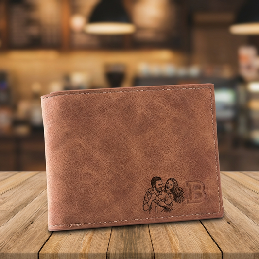 ארנק עור לגברים בהתאמה אישית עם חרוטה של תמונה ומשפט,מיקום שלכם