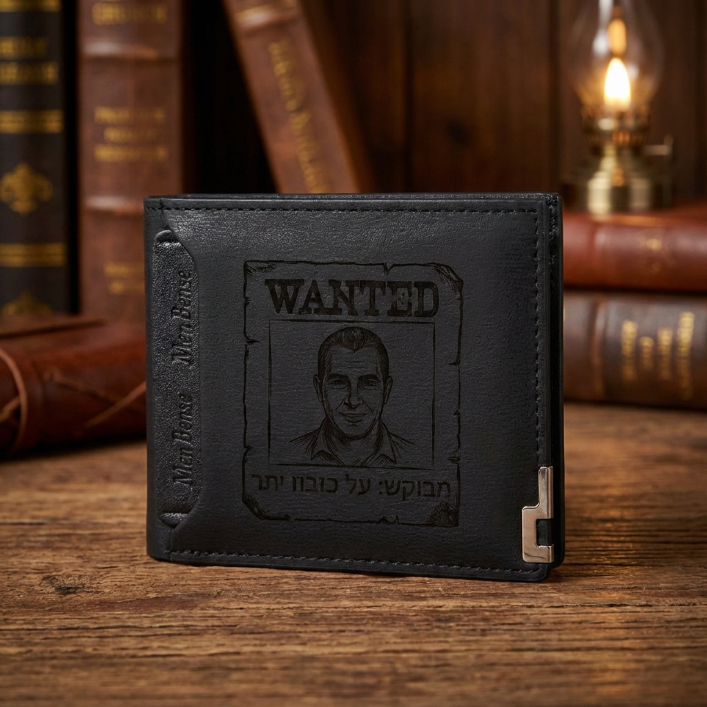 ארנק עור לגברים בהתאמה אישית עם תמונה חרוטה ומשפט
