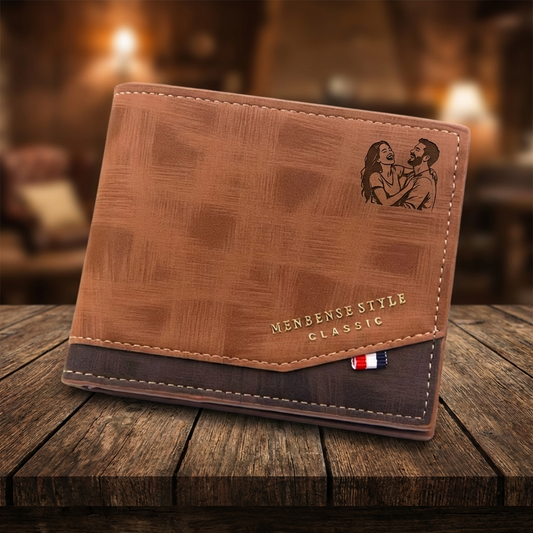 ארנק עור לגברים בהתאמה אישית עם תמונה חרוטה ומשפט