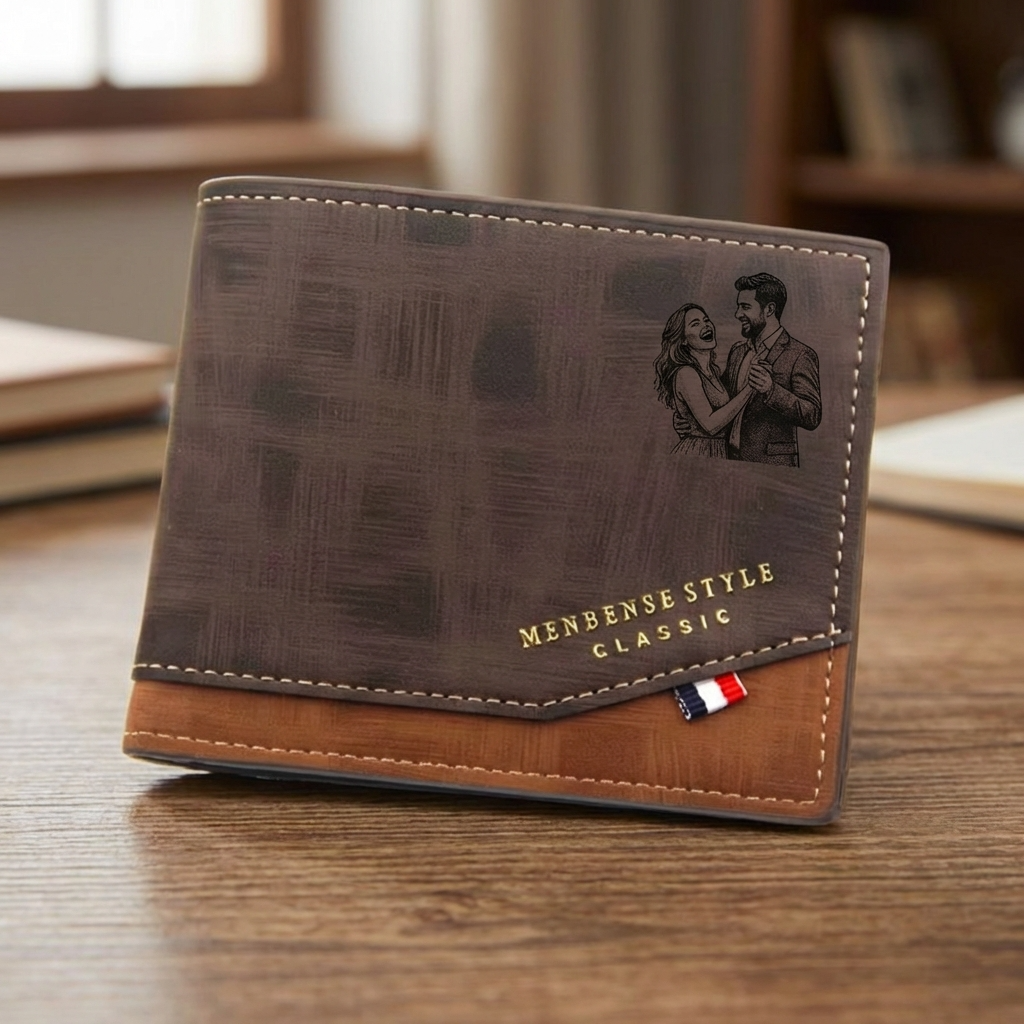 ארנק עור לגברים בהתאמה אישית עם תמונה חרוטה ומשפט