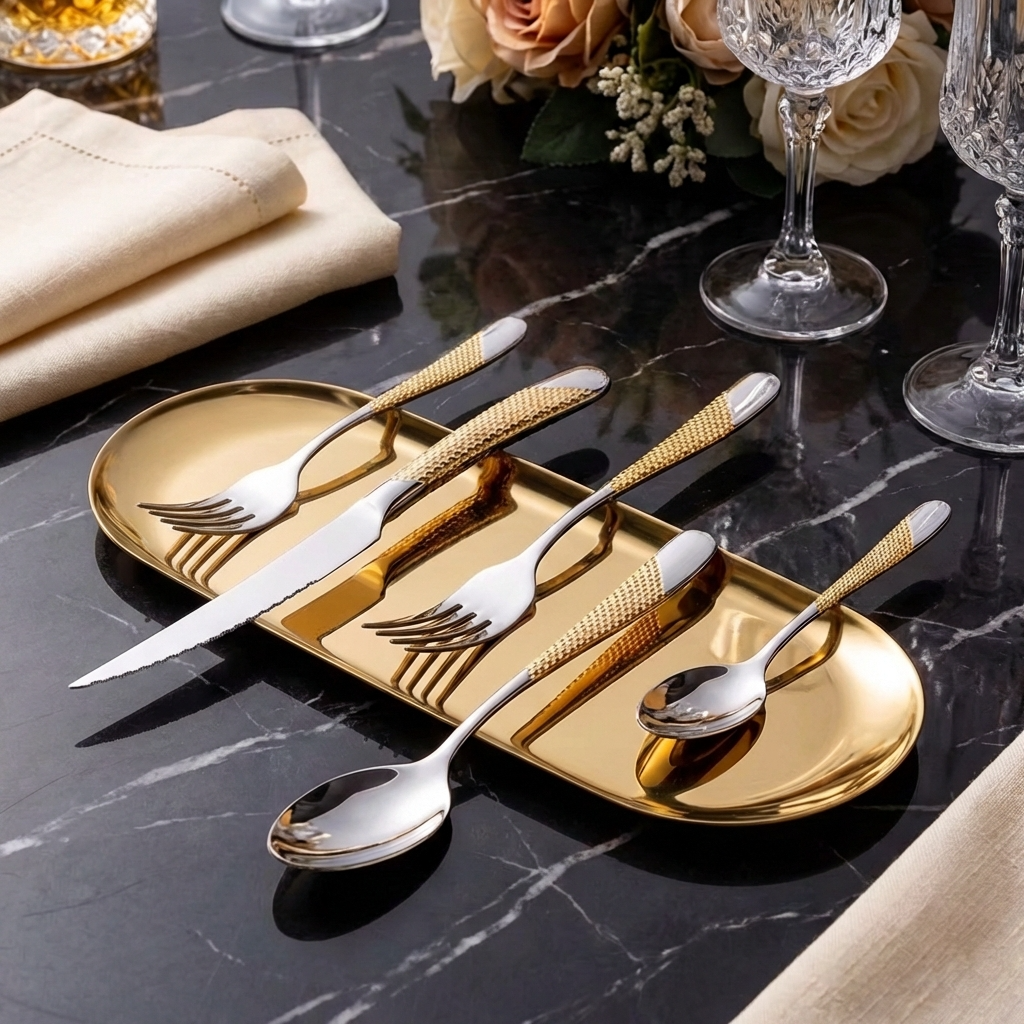 סט סכו"ם נירוסטה עם טקסטורה אלכסונית