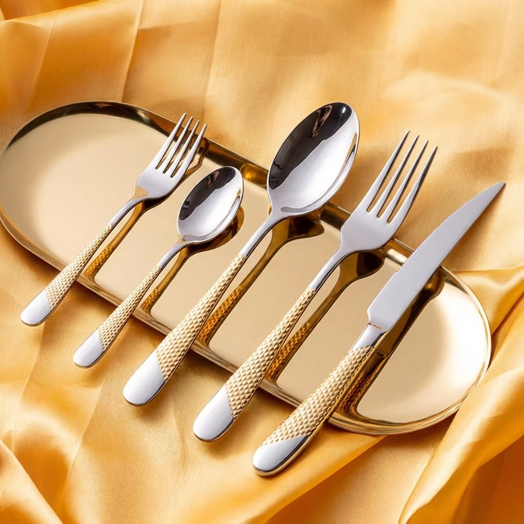 סט סכו"ם נירוסטה עם טקסטורה אלכסונית