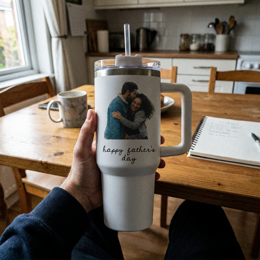 ספל תרמי מותאם אישית, בקבוק, כוס נסיעות, תרמוס עם ידית ומכסה, סטנלי, עם טקסט/שם ותמונה