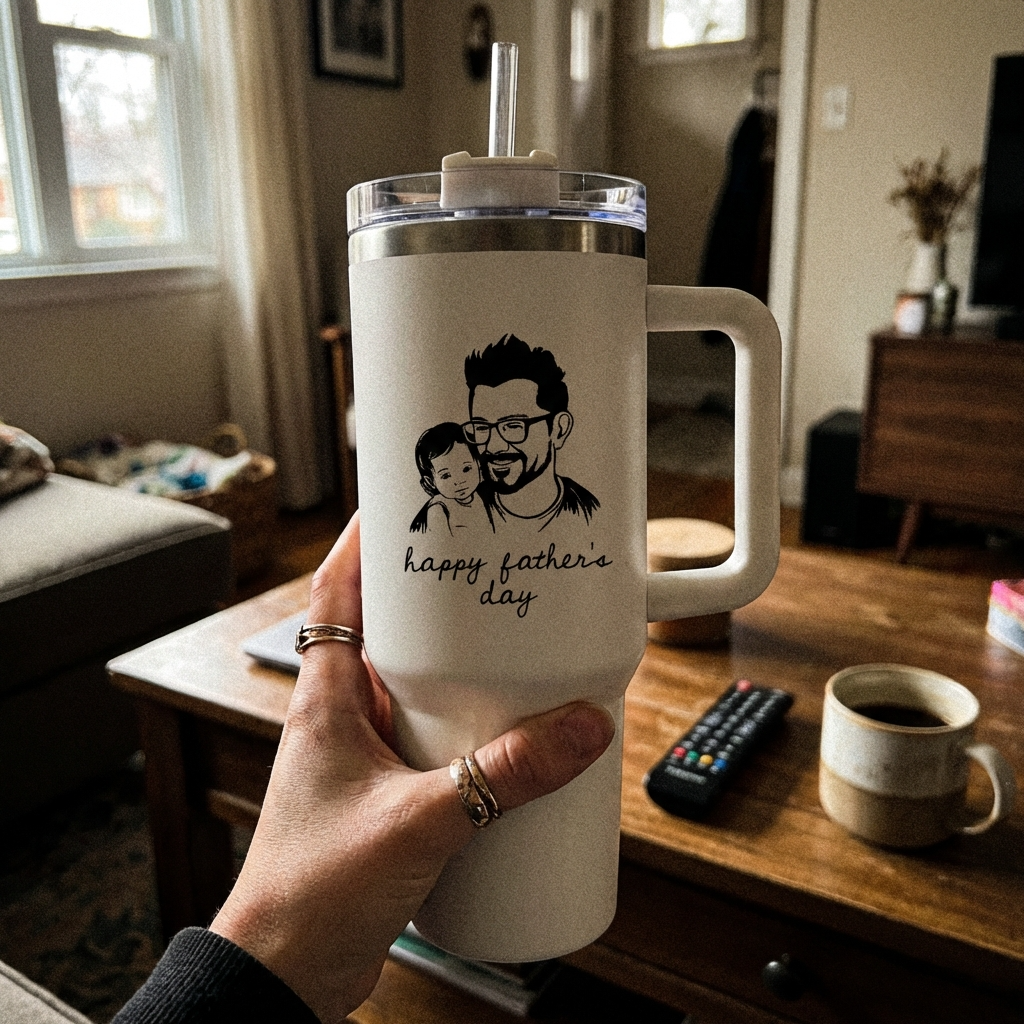 ספל תרמי מותאם אישית, בקבוק, כוס נסיעות, תרמוס עם ידית ומכסה, סטנלי, עם טקסט/שם ותמונה