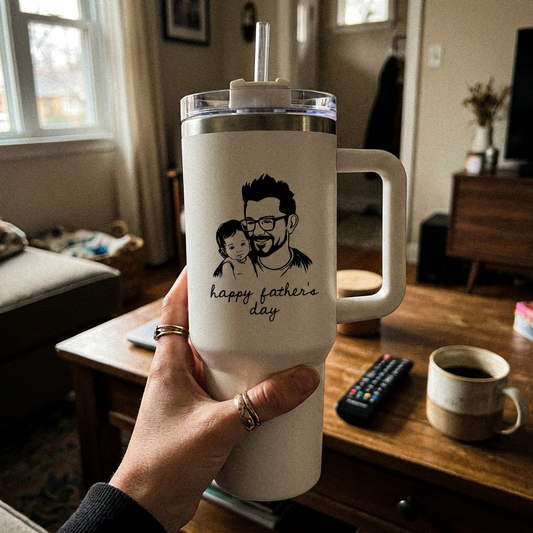 ספל תרמי מותאם אישית, בקבוק, כוס נסיעות, תרמוס עם ידית ומכסה, סטנלי, עם טקסט/שם ותמונה