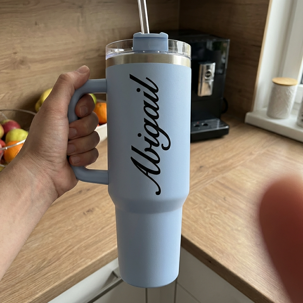 ספל תרמי מותאם אישית, בקבוק, כוס נסיעות, תרמוס עם ידית ומכסה, סטנלי, עם טקסט/שם ותמונה