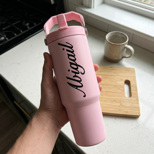 ספל תרמי מותאם אישית, בקבוק, כוס נסיעות, תרמוס עם ידית ומכסה, סטנלי, עם טקסט/שם ותמונה
