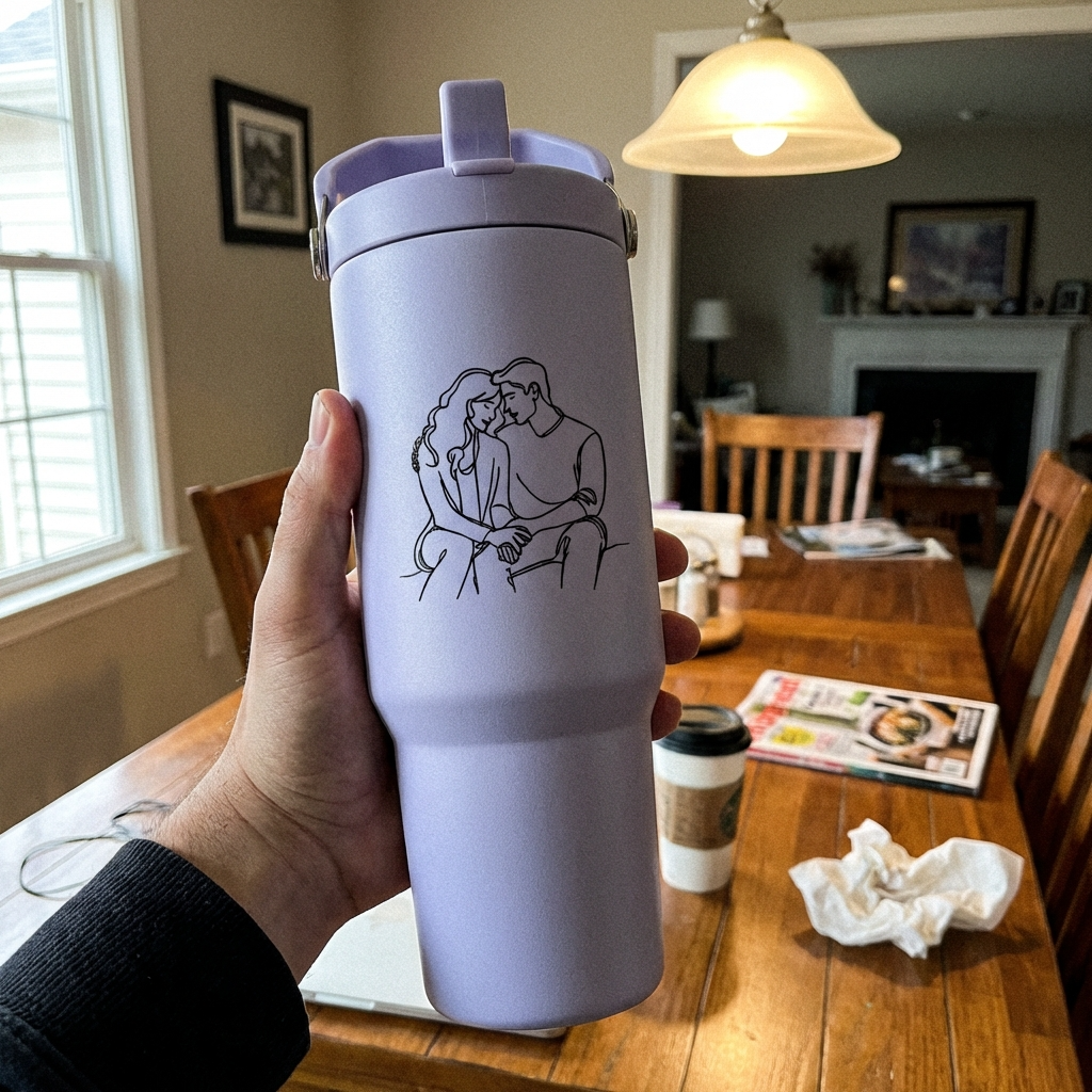 ספל תרמי מותאם אישית, בקבוק, כוס נסיעות, תרמוס עם ידית ומכסה, סטנלי, עם טקסט/שם ותמונה