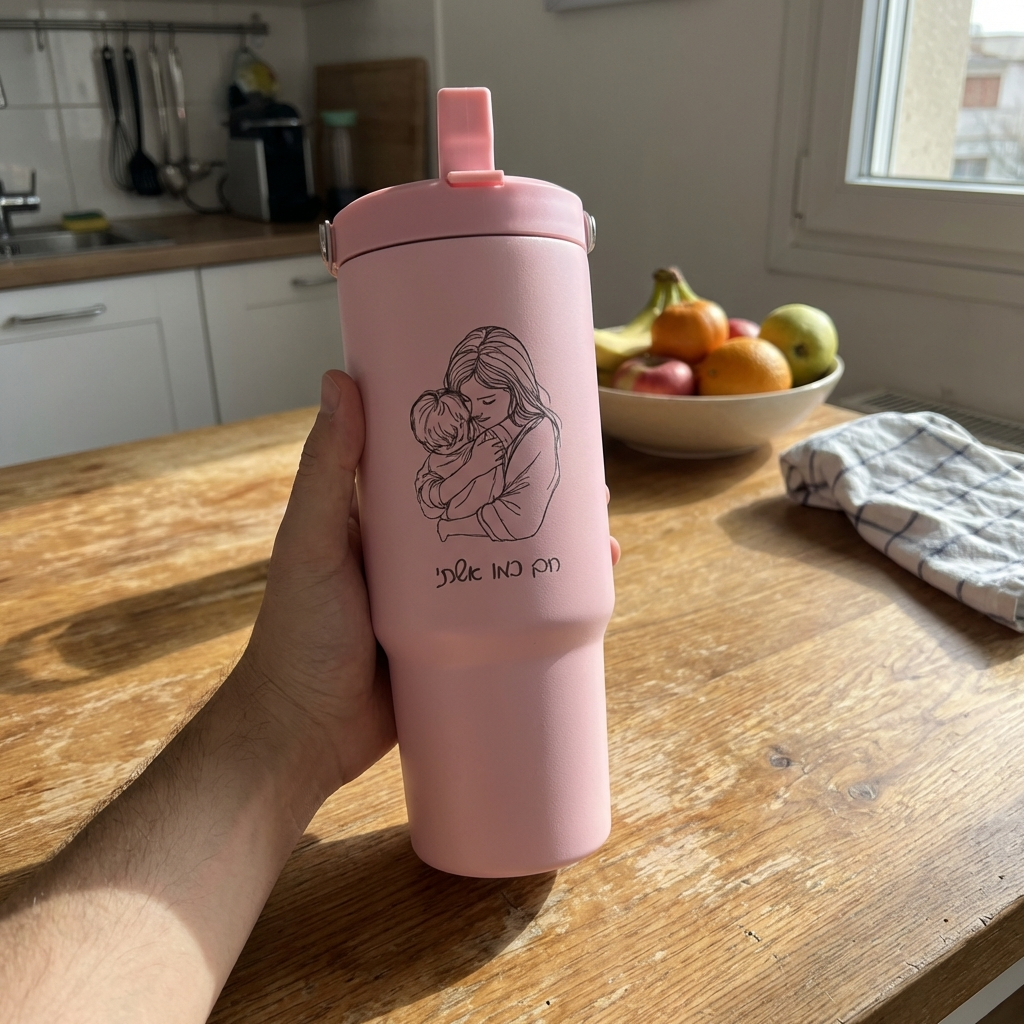 ספל תרמי מותאם אישית, בקבוק, כוס נסיעות, תרמוס עם ידית ומכסה, סטנלי, עם טקסט/שם ותמונה