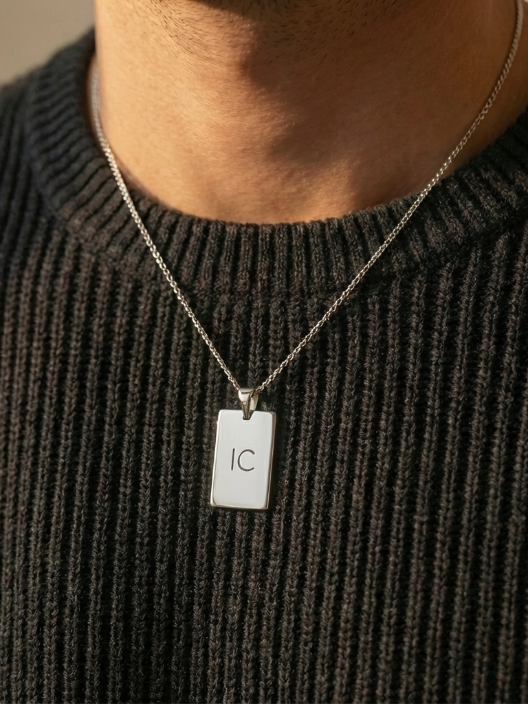 שרשרת מלבנית עם חריטה על האות הראשונה של השם Dream Gifts