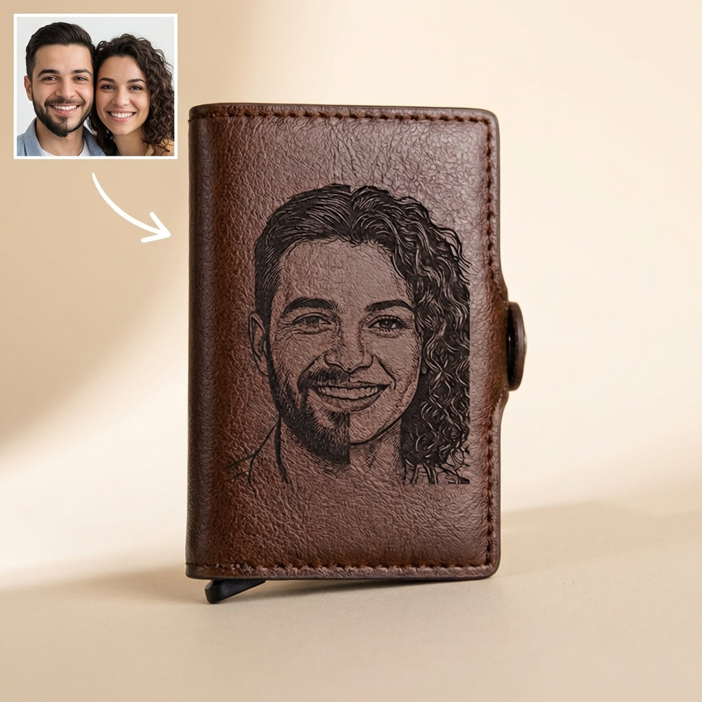 הגנת rfid ארנק אישי לגברים עם תמונה חרוטה ומשפט,מיקום, מכיל עד 12 כרטיסים