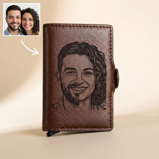 הגנת rfid ארנק אישי לגברים עם תמונה חרוטה ומשפט,מיקום, מכיל עד 12 כרטיסים