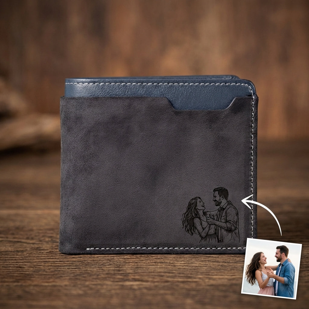 ארנק עור  לגברים בהתאמה אישית עם תמונה חרוטה ומשפט
